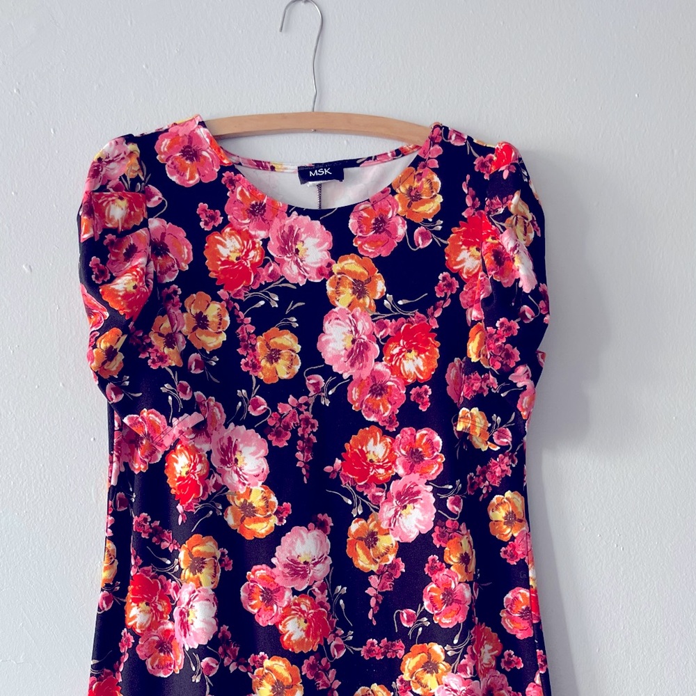 MSK Plus Size Floral-Print Ruched-Sleeve Dress